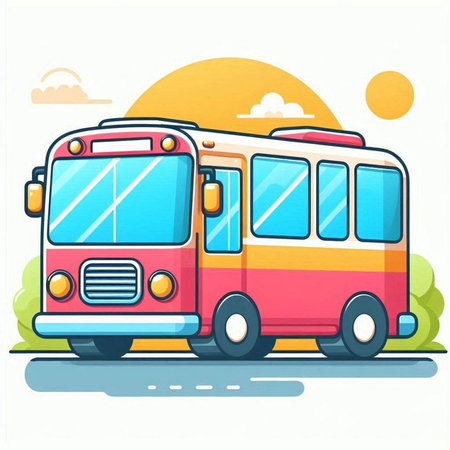 Bus on the road. Vector illustration of a bus on the road.のイラスト素材