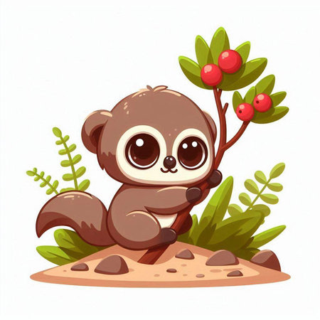 Cute cartoon bear with a branch on the ground. Vector illustration.のイラスト素材