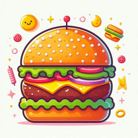 Hamburger vector illustration. Cartoon fast food hamburger. Cheeseburger icon.のイラスト素材