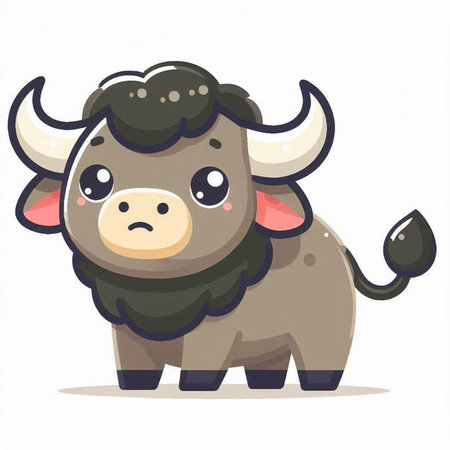 Cute cartoon buffalo. Vector illustration isolated on a white background.のイラスト素材