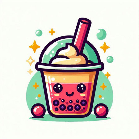 Cute ice cream in a cup with a spoon. Vector illustration.のイラスト素材