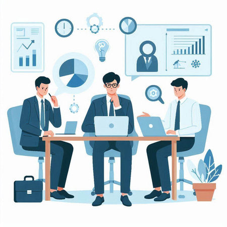 Business people working in office. Teamwork concept. Vector illustration in flat styleのイラスト素材