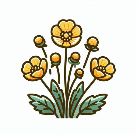 Hand drawn vector illustration of yellow flowers. Isolated on white background.のイラスト素材