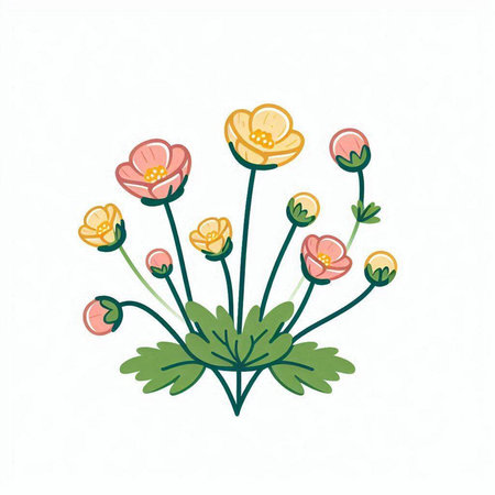 cute spring flowers isolated on white background, hand drawn vector illustrationのイラスト素材