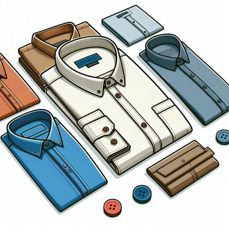 Illustration of a set of men's shirts and accessories on a white backgroundのイラスト素材