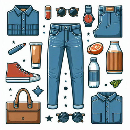 Set of men's clothing and accessories. Vector illustration in cartoon style.のイラスト素材