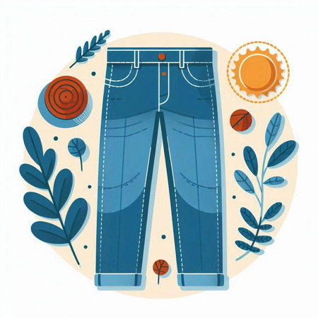 Jeans set. Vector illustration in flat style. Summer fashion.のイラスト素材