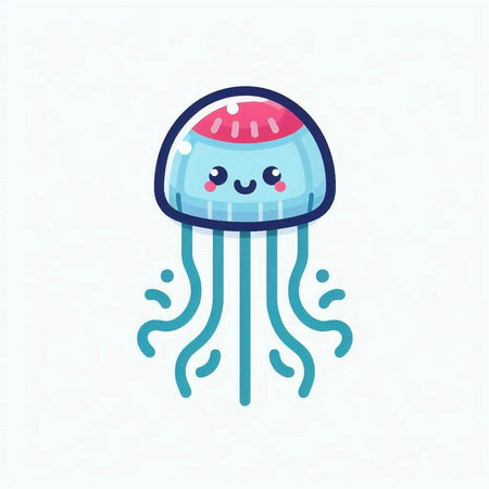 Cute cartoon jellyfish. Vector illustration isolated on white background.のイラスト素材
