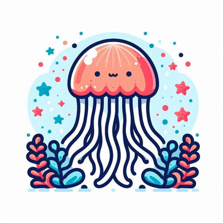 Cute cartoon jellyfish. Vector illustration in scandinavian style.のイラスト素材