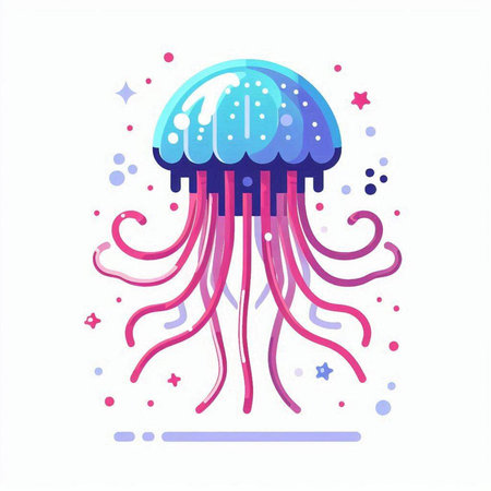 Vector illustration of a jellyfish in a flat style on a white background.のイラスト素材