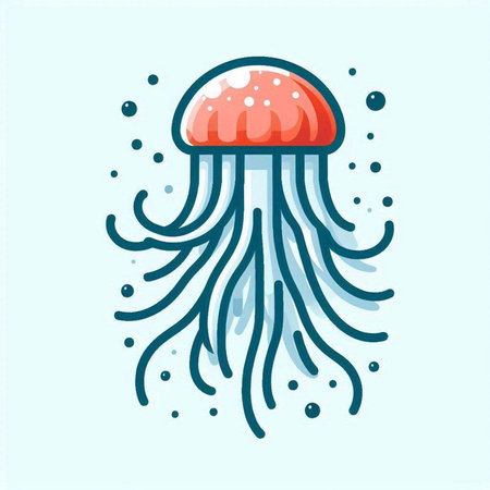 Jellyfish icon. Vector illustration of a cartoon jellyfish.のイラスト素材