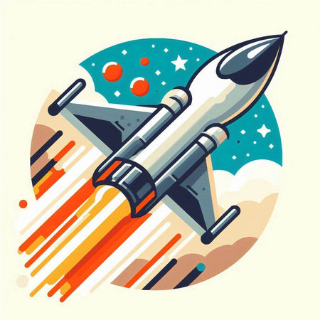 Space rocket. Vector illustration in flat cartoon style. Isolated on white background.のイラスト素材