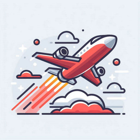 Airplane flying in the sky. Vector illustration in linear style.のイラスト素材