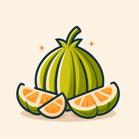 Fruit watermelon and orange. Vector illustration in cartoon style.のイラスト素材