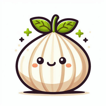 Cute onion cartoon character. Vector illustration isolated on white background.のイラスト素材