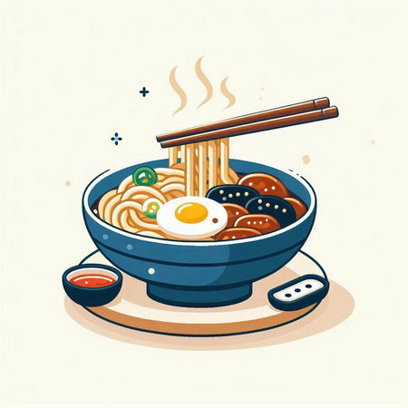 japanese ramen noodle in bowl with chopsticks vector illustrationのイラスト素材