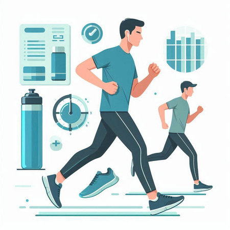 Man running. Healthy lifestyle concept. Vector illustration in flat cartoon styleのイラスト素材