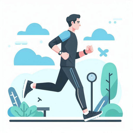 Running man. Vector illustration in flat cartoon style. Healthy lifestyle.のイラスト素材