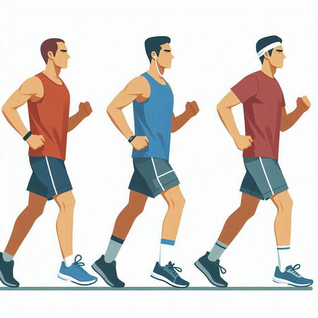 Set of running men. Vector illustration in flat cartoon style. Isolated on white backgroundのイラスト素材