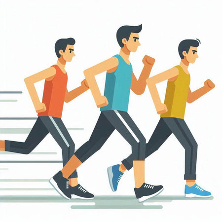 Running men. Healthy lifestyle. Sport vector illustration in flat style.のイラスト素材