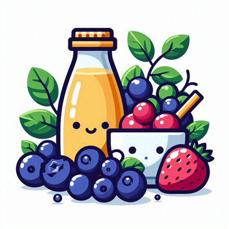 Cartoon vector illustration of fresh juice in a bottle with berries.のイラスト素材