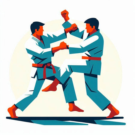 Martial arts. Two karate fighters fighting. Vector illustration.のイラスト素材