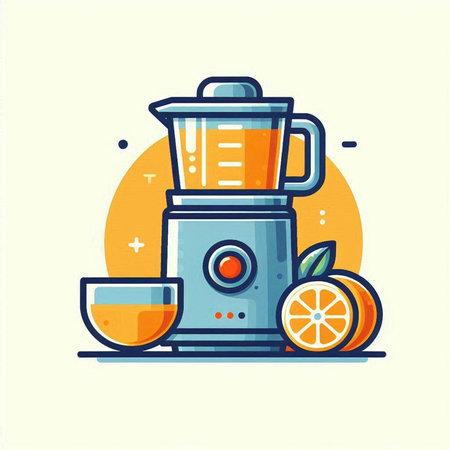 Vector illustration of a blender and orange juice. Flat line art style.のイラスト素材