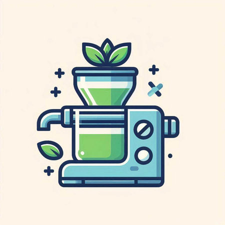 Coffee machine with green leaves. Flat style vector illustration.のイラスト素材