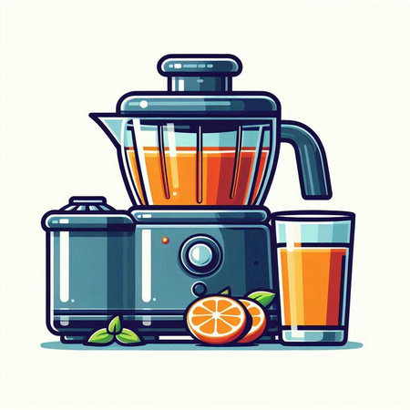Vector illustration of a juicer and a glass of orange juice.のイラスト素材