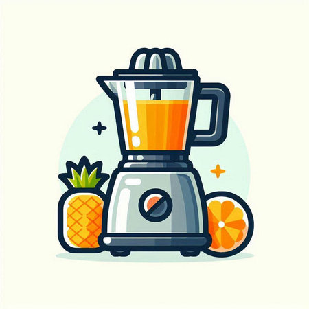 Juicer with fresh fruits. Vector illustration in flat cartoon style.のイラスト素材