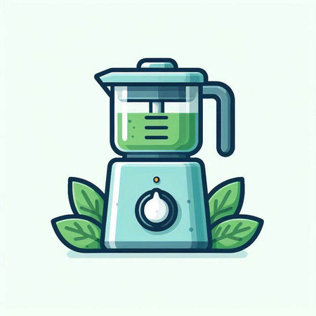 Green smoothie icon. Vector illustration of a blender with leaves.のイラスト素材