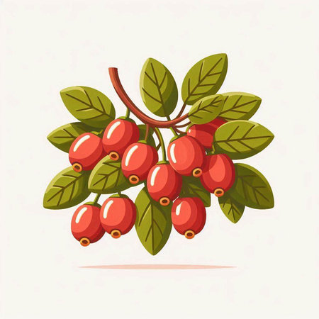 Branch of rosehip with berries and leaves. Vector illustration.のイラスト素材