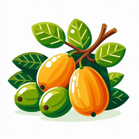 Ripe loquat fruit isolated on white background. Vector illustration.のイラスト素材