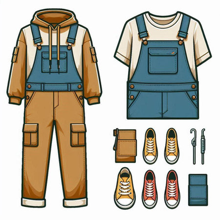 Set of work clothes and accessories. Vector illustration in cartoon style.のイラスト素材