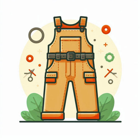 Worker overalls flat vector illustration. Work clothes and tools.のイラスト素材