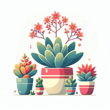 Flower pots with succulents. Vector illustration in cartoon style.のイラスト素材