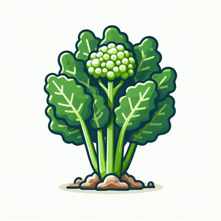 Illustration of a green broccoli plant isolated on a white background.のイラスト素材
