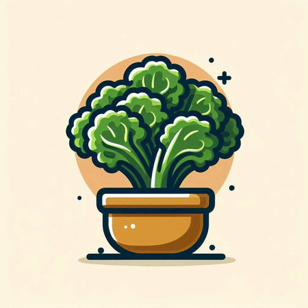 Broccoli in a pot. Flat style vector illustration. Isolated on white background.のイラスト素材