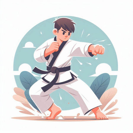 Taekwondo fighter in kimono training vector illustration.のイラスト素材