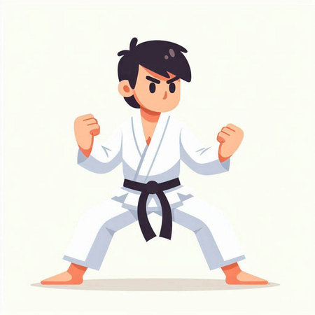 Karate boy in kimono. Vector illustration in cartoon styleのイラスト素材