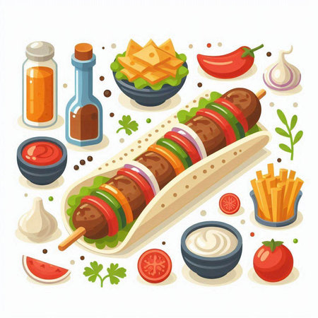 Mexican food vector illustration. Traditional mexican fast food.のイラスト素材