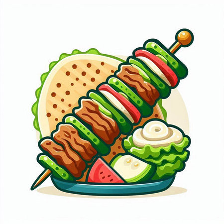Illustration of a kebab on a plate isolated on a white backgroundのイラスト素材