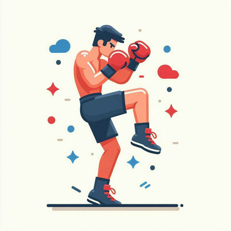 Boxing competition. Man in red gloves. Flat vector illustration.のイラスト素材