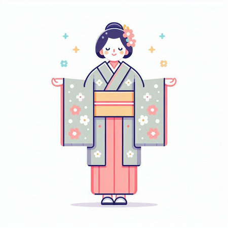 Japanese woman in kimono. Traditional kimono. Vector illustration.のイラスト素材