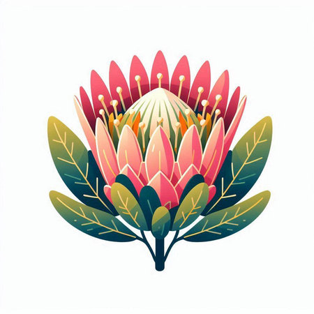 Beautiful protea flower on a white background. Vector illustration.のイラスト素材