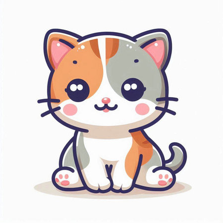 Cute cartoon cat sitting on white background. Vector flat illustration.のイラスト素材