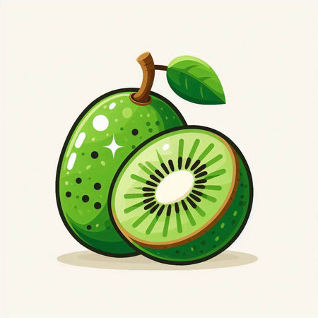 Vector illustration of kiwi fruit isolated on white background. Hand drawn cartoon style.のイラスト素材