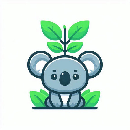 Cute koala with green leaves. Vector illustration in cartoon style.のイラスト素材