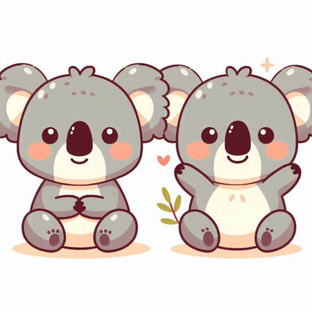 Cute cartoon koala couple on white background. Vector illustration.のイラスト素材