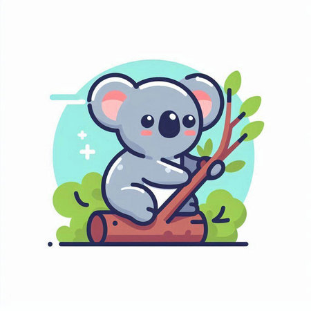 Cute koala in the forest. Vector illustration in a flat styleのイラスト素材